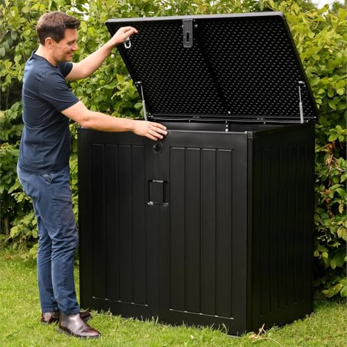 775L Waterproof Outdoor Garden Storage Box with Lid & Doors, Lockable Bin & Bike Shed