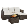 3 Piece Rattan Garden Sofa Set with Coffee Table & Cushions Black White