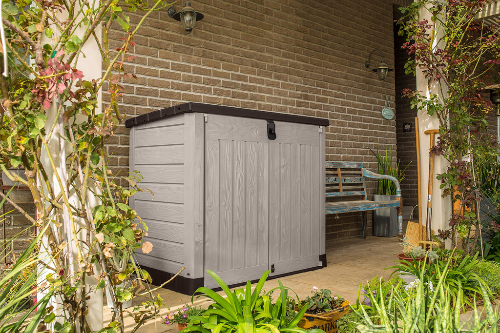 1200L Outdoor Garden Storage Shed with Piston Lid & Double Doors, Weather-Resistant Resin
