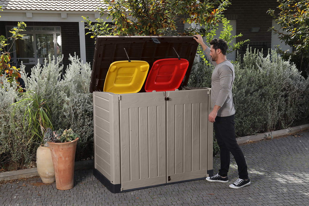 1200L Outdoor Garden Storage Shed with Piston Lid & Double Doors, Weather-Resistant Resin