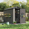 4X8 FT Plastic Outdoor Storage Shed with Floor, Resin outside Shed with Windows and Lockable Door for Backyard Garden Patio Lawn, Easy Installation, Gray (Fit-It Shed)