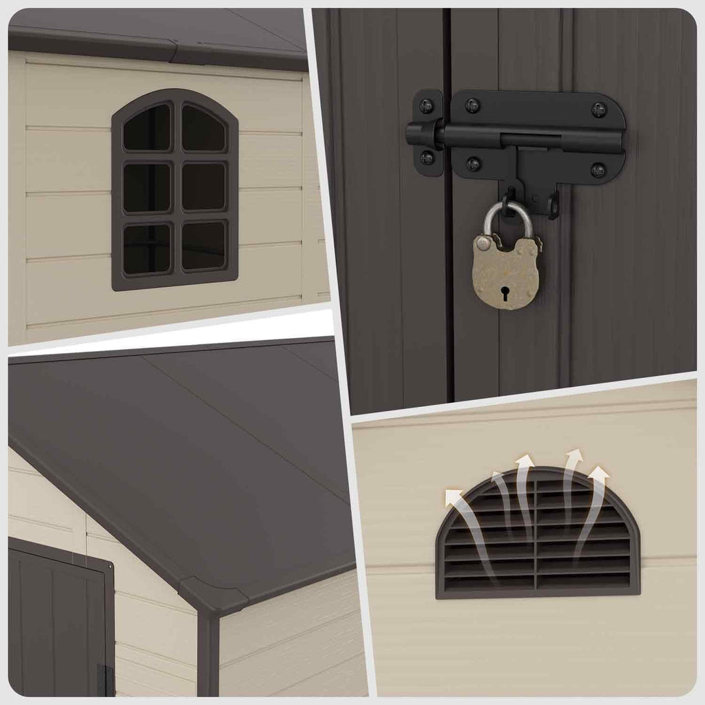 Outdoor Storage Shed 4X3 Ft, Resin Sheds & Outdoor Storage, Patio Furniture Shed with Lockable Door, Outdoor Sheds Garden Tools, Bikes, BBQ Grills, Pool Accessories for Backyard, Patio