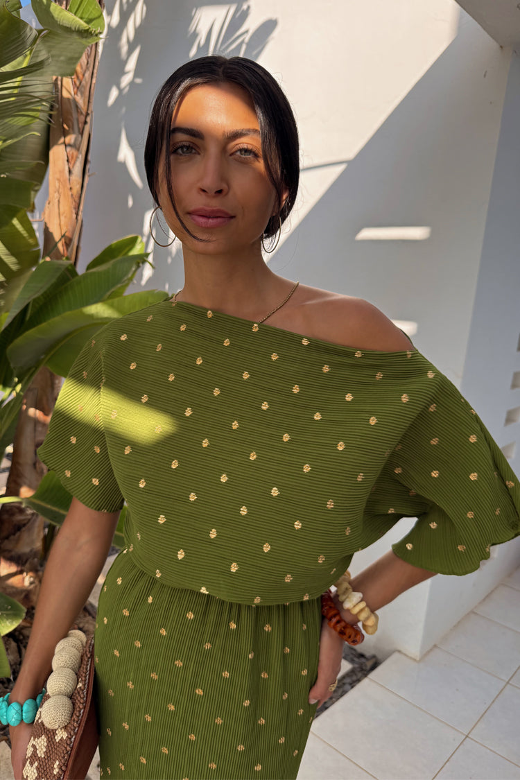 Khaki Plisse Tilly Dress